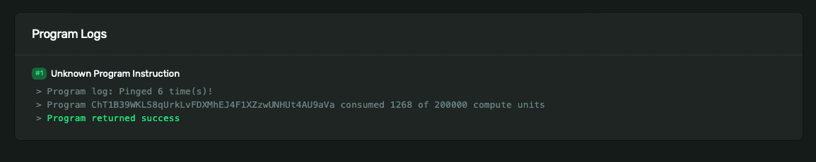 Solana Explorer with logs from calling the Ping program